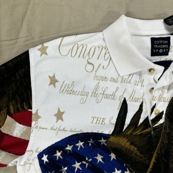Cotton Traders Sport Polo Shirt MED Declaration Of Independence All Over Print - Picture 8 of 15